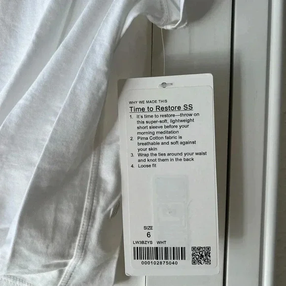 LULULEMON NWT Time to Restore Short Sleeve Cropped Crop Top White Wrap Tie 6 - Picture 8 of 10